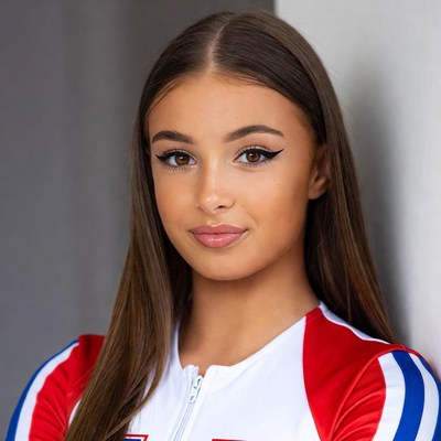 Model in vibrant athletic outfit