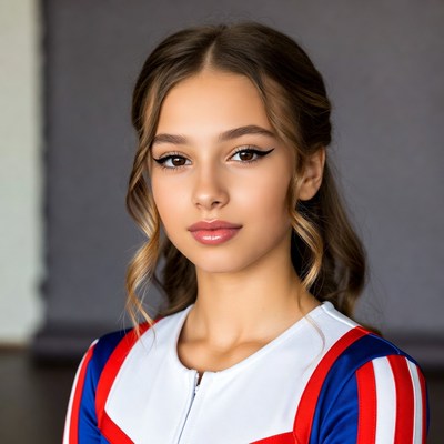 Cheerleader posing in bright uniform