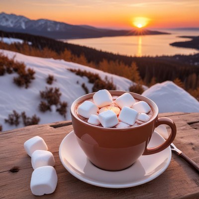 Hot chocolate by sunset view