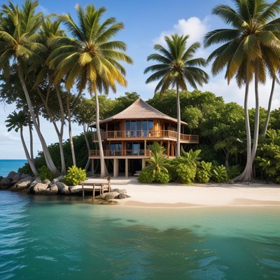 Beautiful beachfront house on tropical island