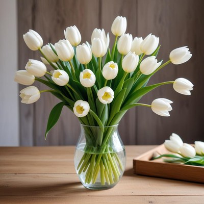 Fresh white tulips in a vase