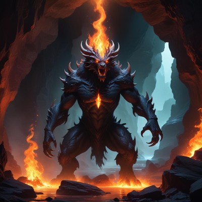 Fiery creature in a dark cave