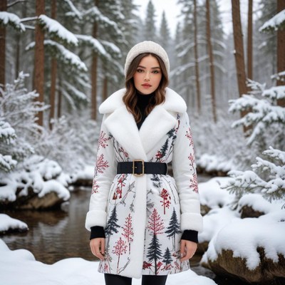 Winter fashion in snowy forest