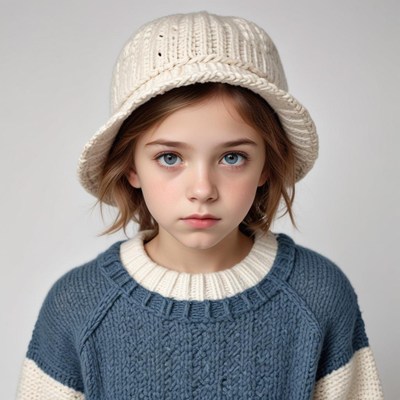 Young girl in cozy sweater and hat
