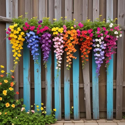 Colorful flower arrangement on fence