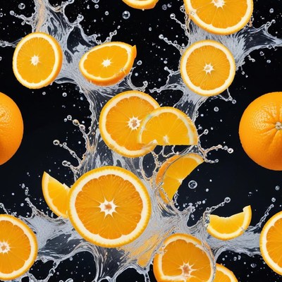 Oranges splashing in water