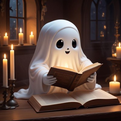 Ghost reading in candlelight