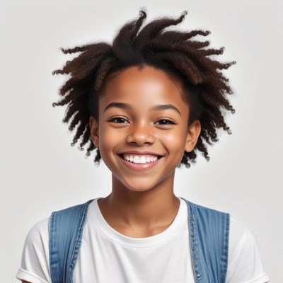 Cheerful child with curly hair smiling