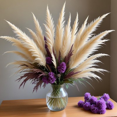 Vase with pampas grass and flowers