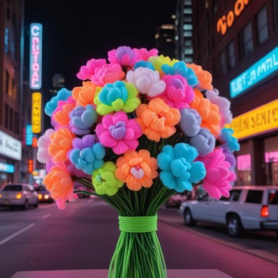 Colorful flower bouquet in city