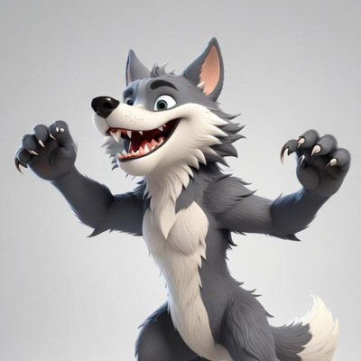Playful cartoon wolf character design