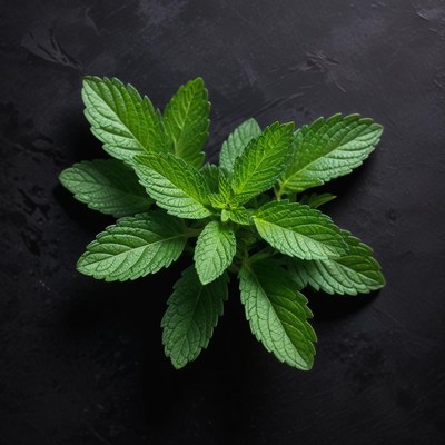 Fresh mint leaves on dark surface