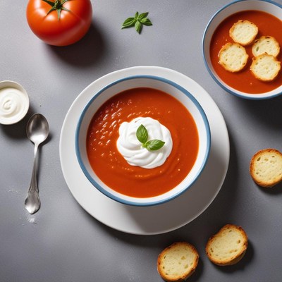 Delicious tomato soup with garnish