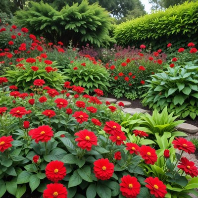 Vibrant red flowers in blooming garden