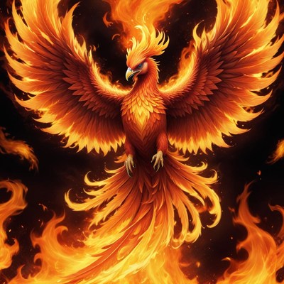Majestic phoenix rising from flames