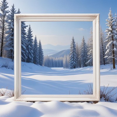Snowy landscape framed in winter