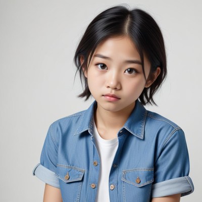 Young girl in casual denim shirt
