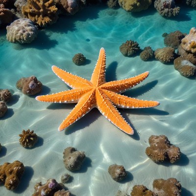 Colorful starfish resting on coral