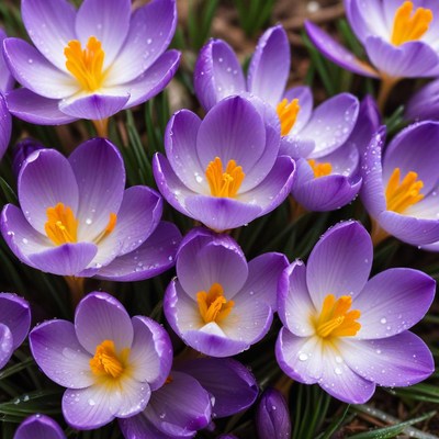 Beautiful purple crocuses in spring garden