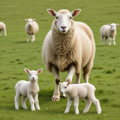 Sheep grazing in a green field