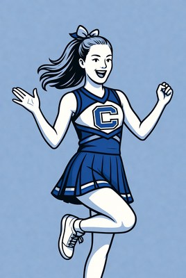 Cheerleader in motion on blue background