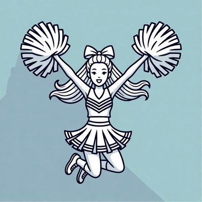 Cheerleader jumping with pom poms