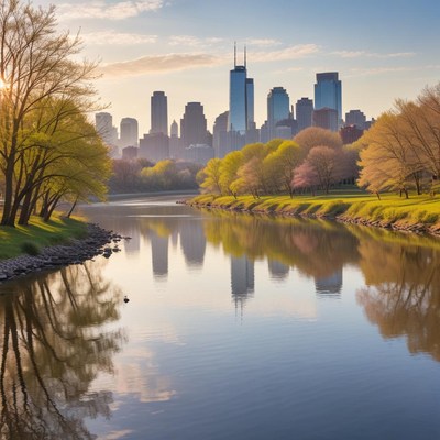 Morning skyline view at river
