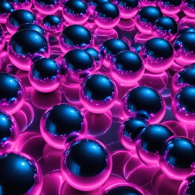 Colorful spheres on reflective surface