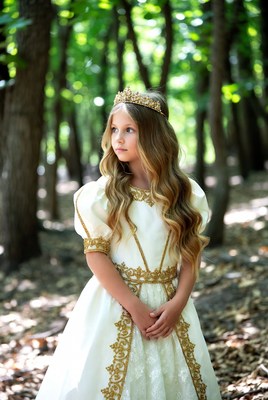 Young girl in royal dress outdoors