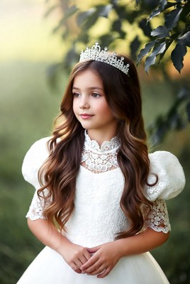 Young girl in elegant dress and crown
