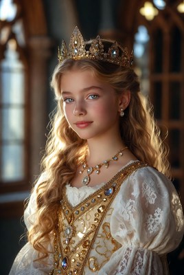 Young girl in royal attire smiles