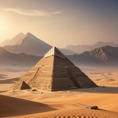 Majestic pyramid in desert sunset