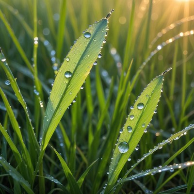 Morning dew on grass blades