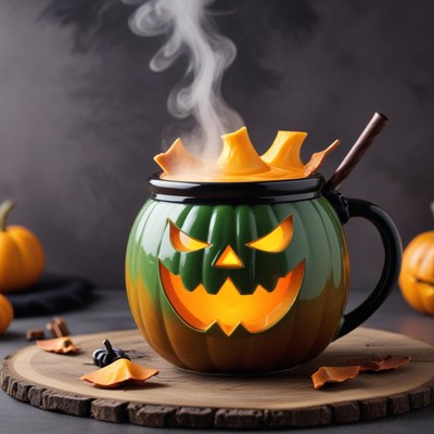 Halloween pumpkin soup bowl with steam