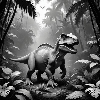 Dinosaur in a dense jungle