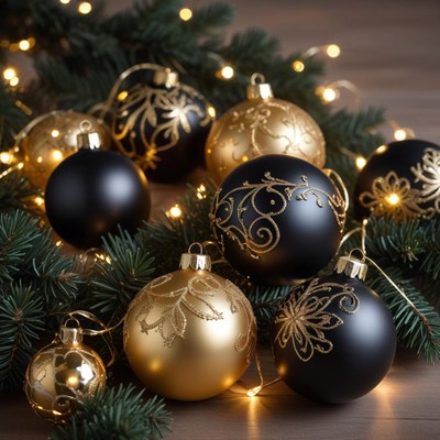 Elegant christmas ornaments on greenery