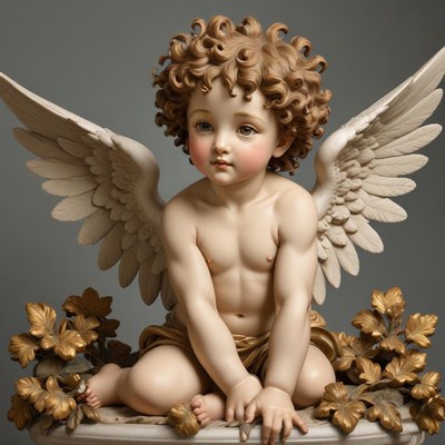 Cherub with golden wings and curls