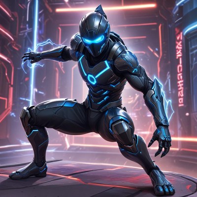 Futuristic armored hero in action