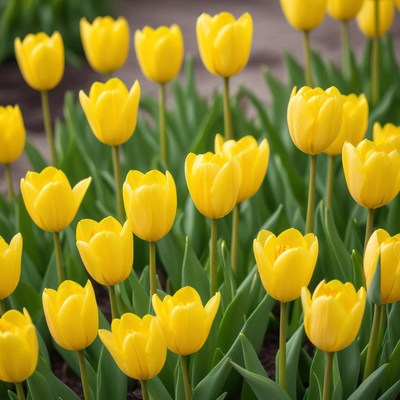 Bright yellow tulips in full bloom