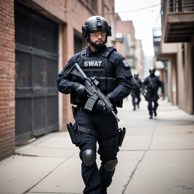 Swat team member in urban operation