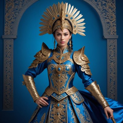 Elegant warrior in blue attire