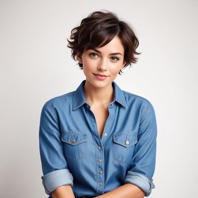 Young woman with short hair in denim