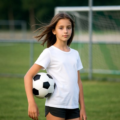 Young girl with soccer ball on field