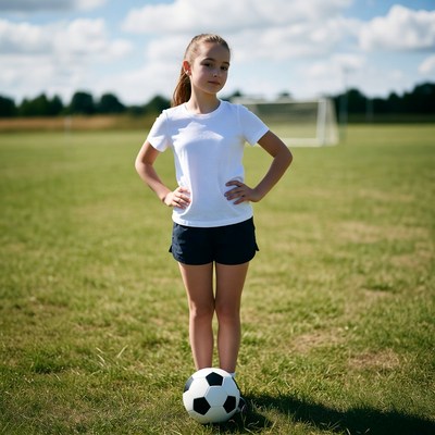 Young girl posing with soccer ball