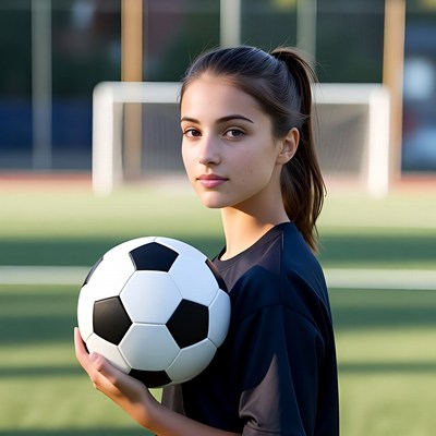 Young athlete holds soccer ball with confidence