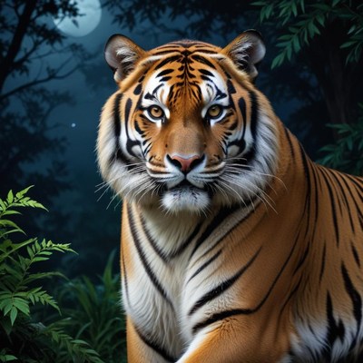 Majestic tiger in the moonlight