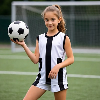 Girl holding soccer ball on field