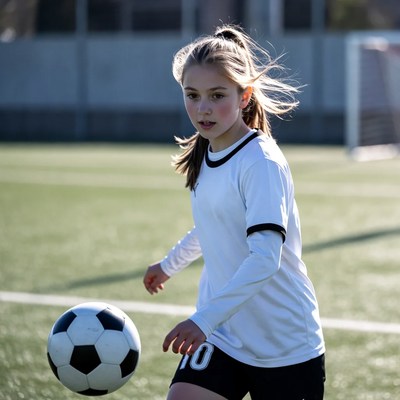 Young girl practicing soccer skills