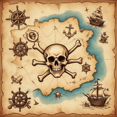 Treasure map with pirate theme design
