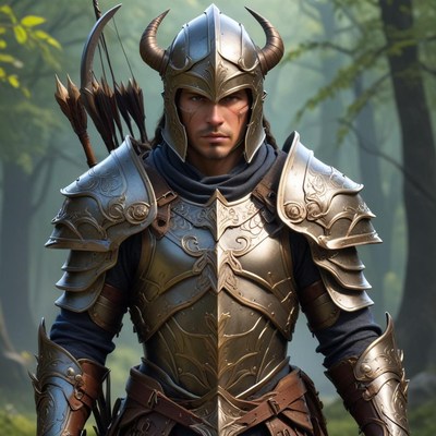 Warrior in detailed armor poses